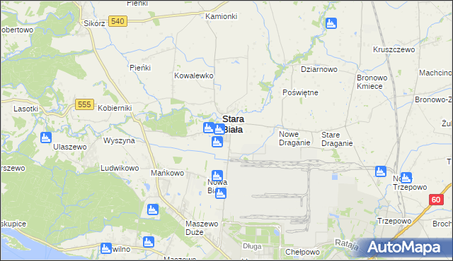 mapa Biała gmina Stara Biała, Biała gmina Stara Biała na mapie Targeo