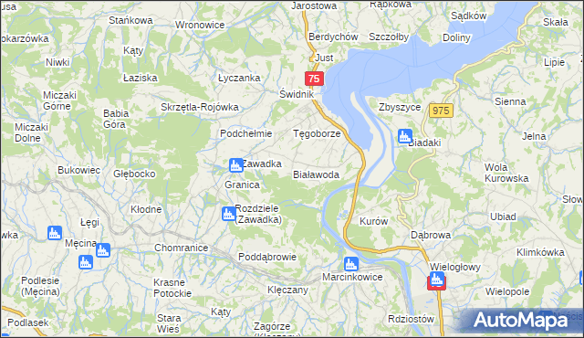 mapa Białawoda gmina Łososina Dolna, Białawoda gmina Łososina Dolna na mapie Targeo