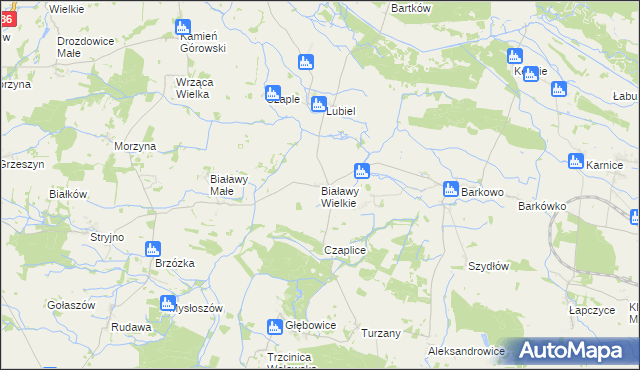 mapa Białawy Wielkie, Białawy Wielkie na mapie Targeo