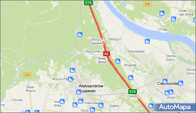 mapa Białe Błota gmina Aleksandrów Kujawski, Białe Błota gmina Aleksandrów Kujawski na mapie Targeo