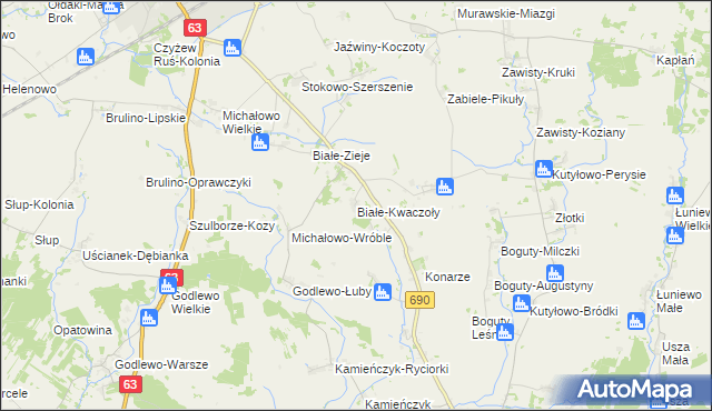 mapa Białe-Kwaczoły, Białe-Kwaczoły na mapie Targeo