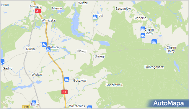 mapa Białęgi gmina Chojna, Białęgi gmina Chojna na mapie Targeo