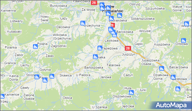 mapa Białka gmina Maków Podhalański, Białka gmina Maków Podhalański na mapie Targeo