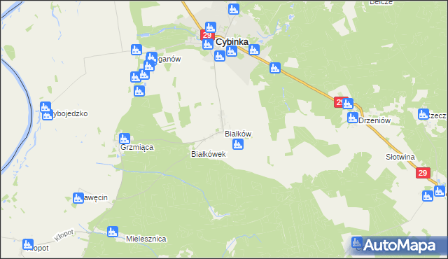 mapa Białków gmina Cybinka, Białków gmina Cybinka na mapie Targeo