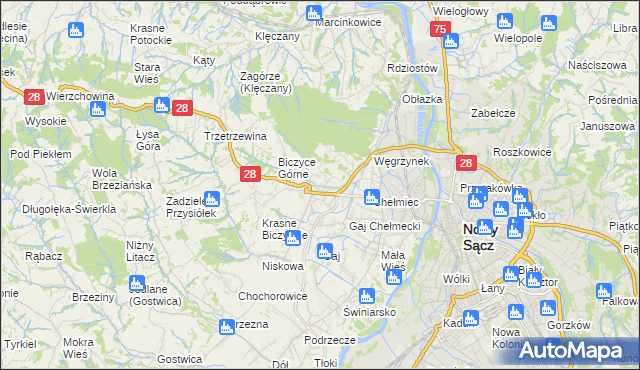 mapa Biczyce Dolne, Biczyce Dolne na mapie Targeo