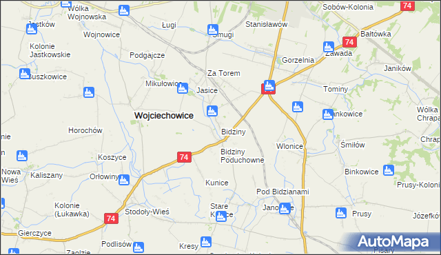 mapa Bidziny, Bidziny na mapie Targeo