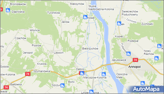 mapa Biedrzychów gmina Ożarów, Biedrzychów gmina Ożarów na mapie Targeo