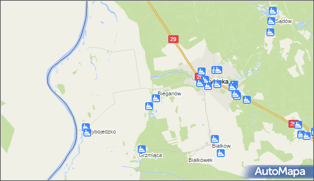 mapa Bieganów gmina Cybinka, Bieganów gmina Cybinka na mapie Targeo