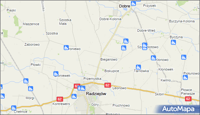 mapa Bieganowo gmina Radziejów, Bieganowo gmina Radziejów na mapie Targeo