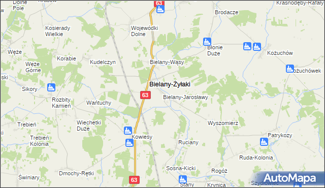 mapa Bielany-Jarosławy, Bielany-Jarosławy na mapie Targeo