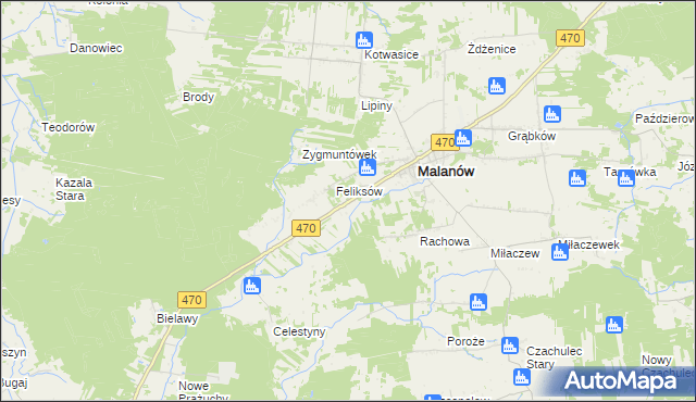 mapa Bielawy gmina Malanów, Bielawy gmina Malanów na mapie Targeo