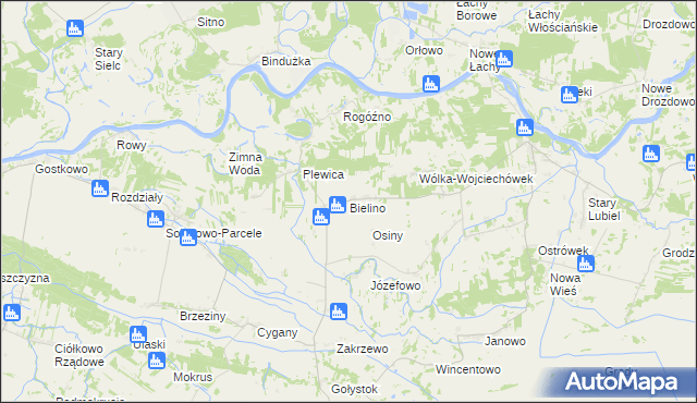 mapa Bielino gmina Rząśnik, Bielino gmina Rząśnik na mapie Targeo