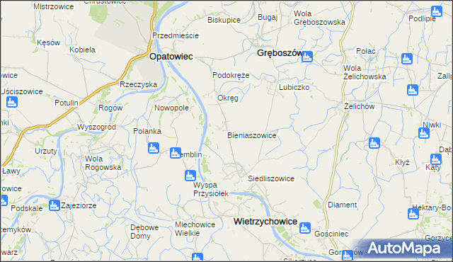 mapa Bieniaszowice, Bieniaszowice na mapie Targeo