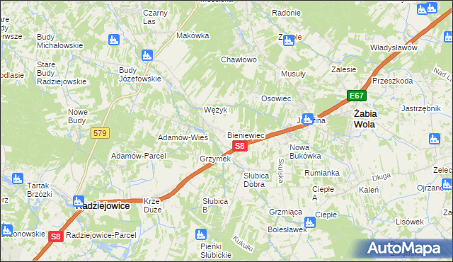 mapa Bieniewiec, Bieniewiec na mapie Targeo