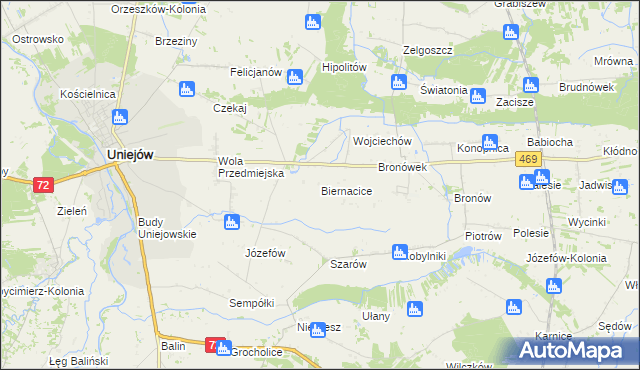 mapa Biernacice gmina Wartkowice, Biernacice gmina Wartkowice na mapie Targeo