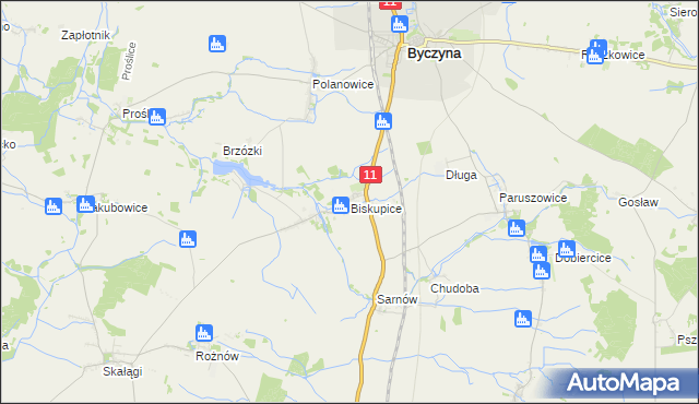 mapa Biskupice gmina Byczyna, Biskupice gmina Byczyna na mapie Targeo