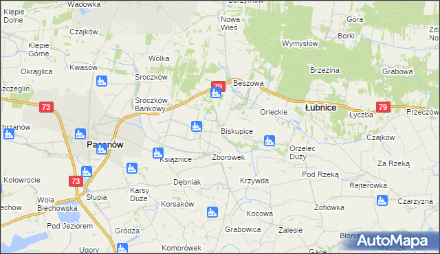 mapa Biskupice gmina Pacanów, Biskupice gmina Pacanów na mapie Targeo