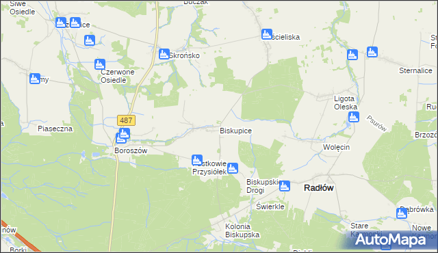 mapa Biskupice gmina Radłów, Biskupice gmina Radłów na mapie Targeo