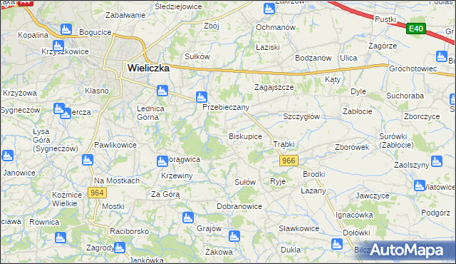mapa Biskupice powiat wielicki, Biskupice powiat wielicki na mapie Targeo