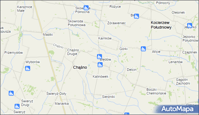 mapa Błędów gmina Chąśno, Błędów gmina Chąśno na mapie Targeo