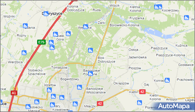 mapa Blok Dobryszyce, Blok Dobryszyce na mapie Targeo