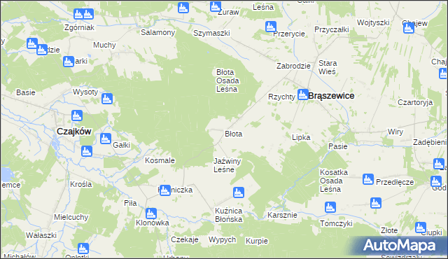 mapa Błota gmina Brąszewice, Błota gmina Brąszewice na mapie Targeo