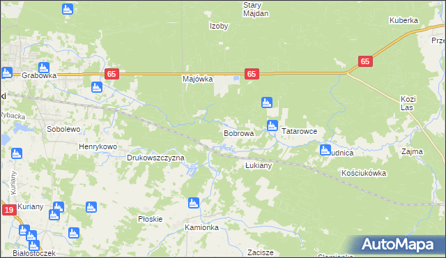 mapa Bobrowa gmina Zabłudów, Bobrowa gmina Zabłudów na mapie Targeo