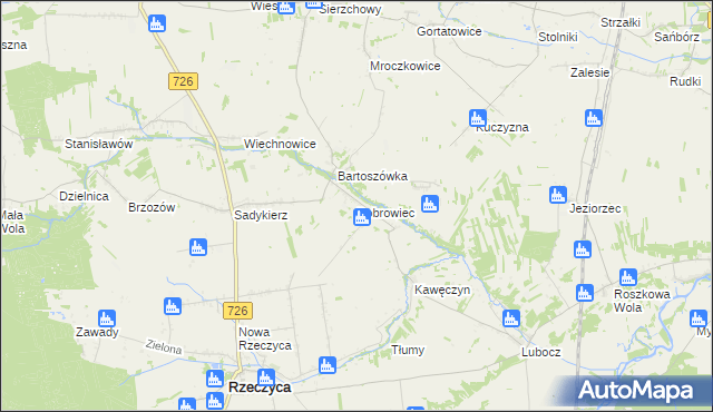 mapa Bobrowiec gmina Rzeczyca, Bobrowiec gmina Rzeczyca na mapie Targeo