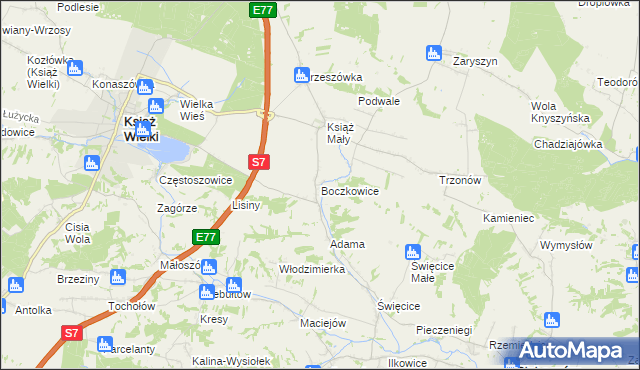 mapa Boczkowice gmina Książ Wielki, Boczkowice gmina Książ Wielki na mapie Targeo