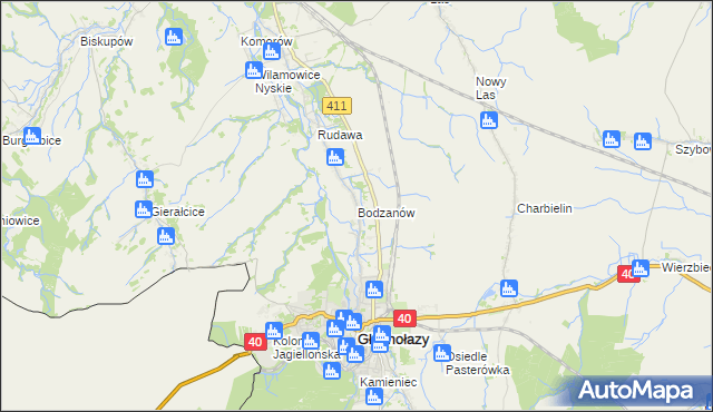 mapa Bodzanów gmina Głuchołazy, Bodzanów gmina Głuchołazy na mapie Targeo