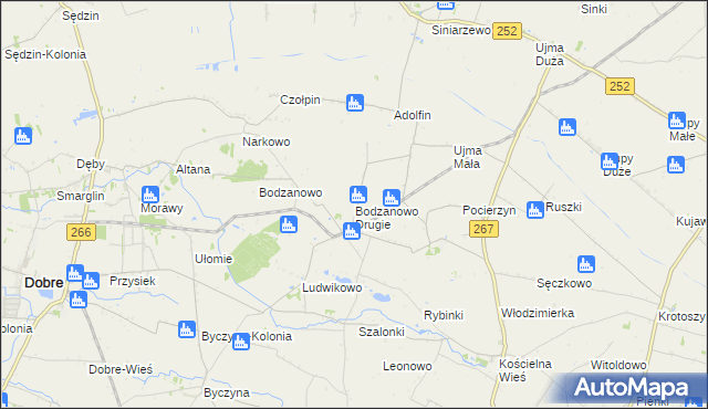 mapa Bodzanowo Drugie, Bodzanowo Drugie na mapie Targeo