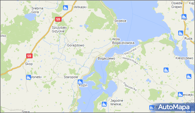 mapa Bogaczewo gmina Giżycko, Bogaczewo gmina Giżycko na mapie Targeo