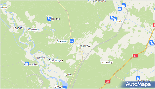 mapa Bogaczów gmina Nowogród Bobrzański, Bogaczów gmina Nowogród Bobrzański na mapie Targeo