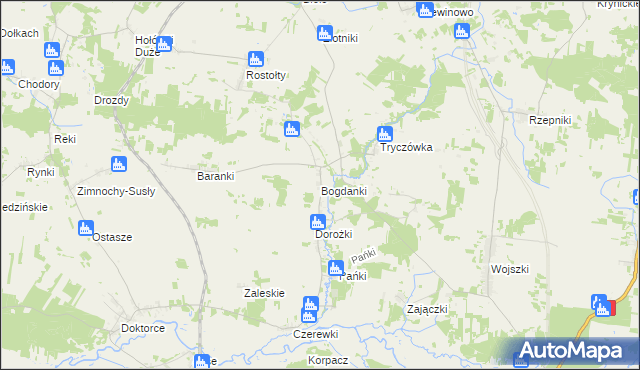 mapa Bogdanki gmina Juchnowiec Kościelny, Bogdanki gmina Juchnowiec Kościelny na mapie Targeo