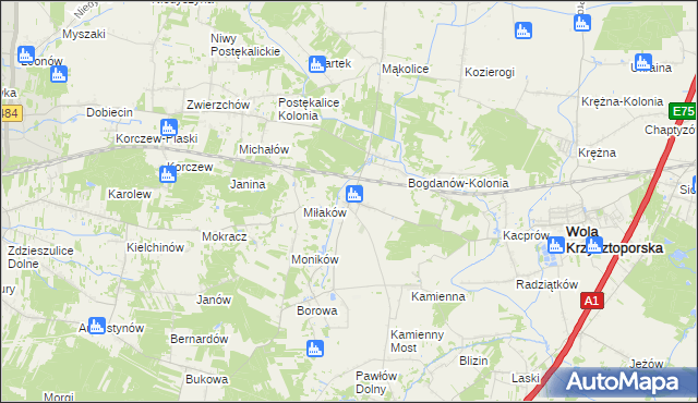 mapa Bogdanów gmina Wola Krzysztoporska, Bogdanów gmina Wola Krzysztoporska na mapie Targeo