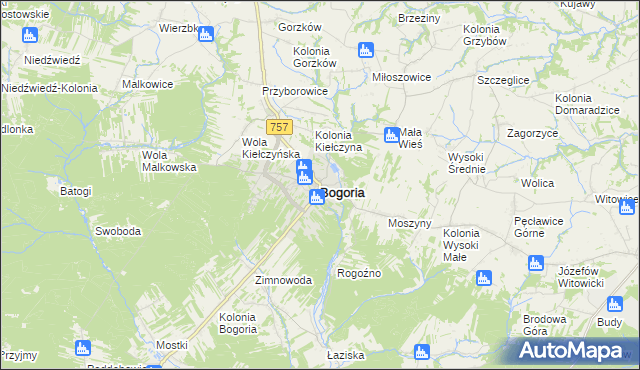 mapa Bogoria powiat staszowski, Bogoria powiat staszowski na mapie Targeo