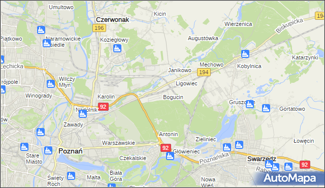 mapa Bogucin gmina Swarzędz, Bogucin gmina Swarzędz na mapie Targeo