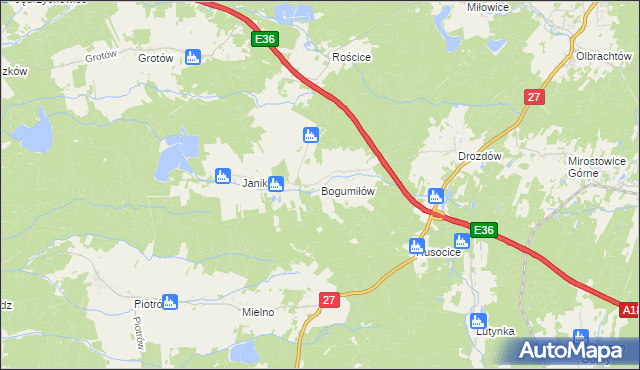 mapa Bogumiłów gmina Żary, Bogumiłów gmina Żary na mapie Targeo