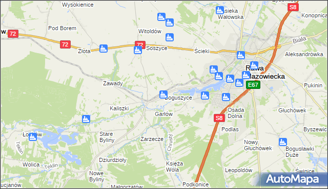 mapa Boguszyce gmina Rawa Mazowiecka, Boguszyce gmina Rawa Mazowiecka na mapie Targeo