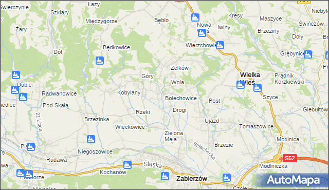 mapa Bolechowice gmina Zabierzów, Bolechowice gmina Zabierzów na mapie Targeo