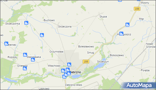 mapa Bolesławowo gmina Debrzno, Bolesławowo gmina Debrzno na mapie Targeo