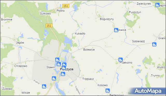 mapa Bolewice gmina Pełczyce, Bolewice gmina Pełczyce na mapie Targeo