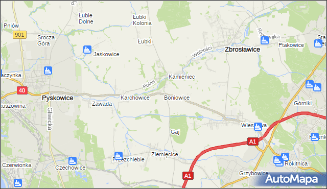 mapa Boniowice, Boniowice na mapie Targeo