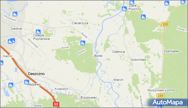 mapa Borek gmina Deszczno, Borek gmina Deszczno na mapie Targeo