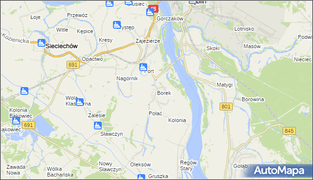 mapa Borek gmina Gniewoszów, Borek gmina Gniewoszów na mapie Targeo