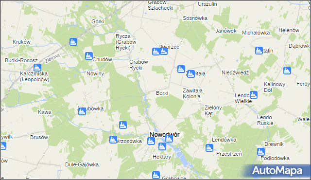 mapa Borki gmina Nowodwór, Borki gmina Nowodwór na mapie Targeo