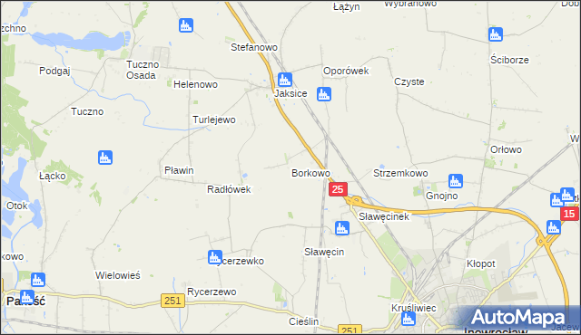 mapa Borkowo gmina Inowrocław, Borkowo gmina Inowrocław na mapie Targeo