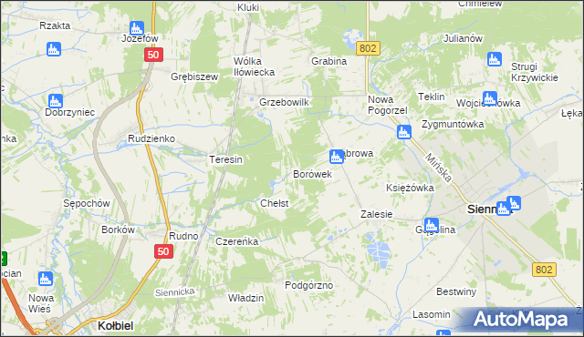 mapa Borówek gmina Siennica, Borówek gmina Siennica na mapie Targeo