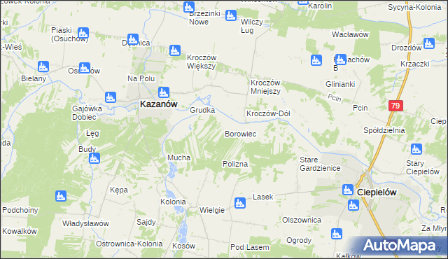 mapa Borowiec gmina Ciepielów, Borowiec gmina Ciepielów na mapie Targeo