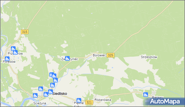 mapa Borowiec gmina Siedlisko, Borowiec gmina Siedlisko na mapie Targeo